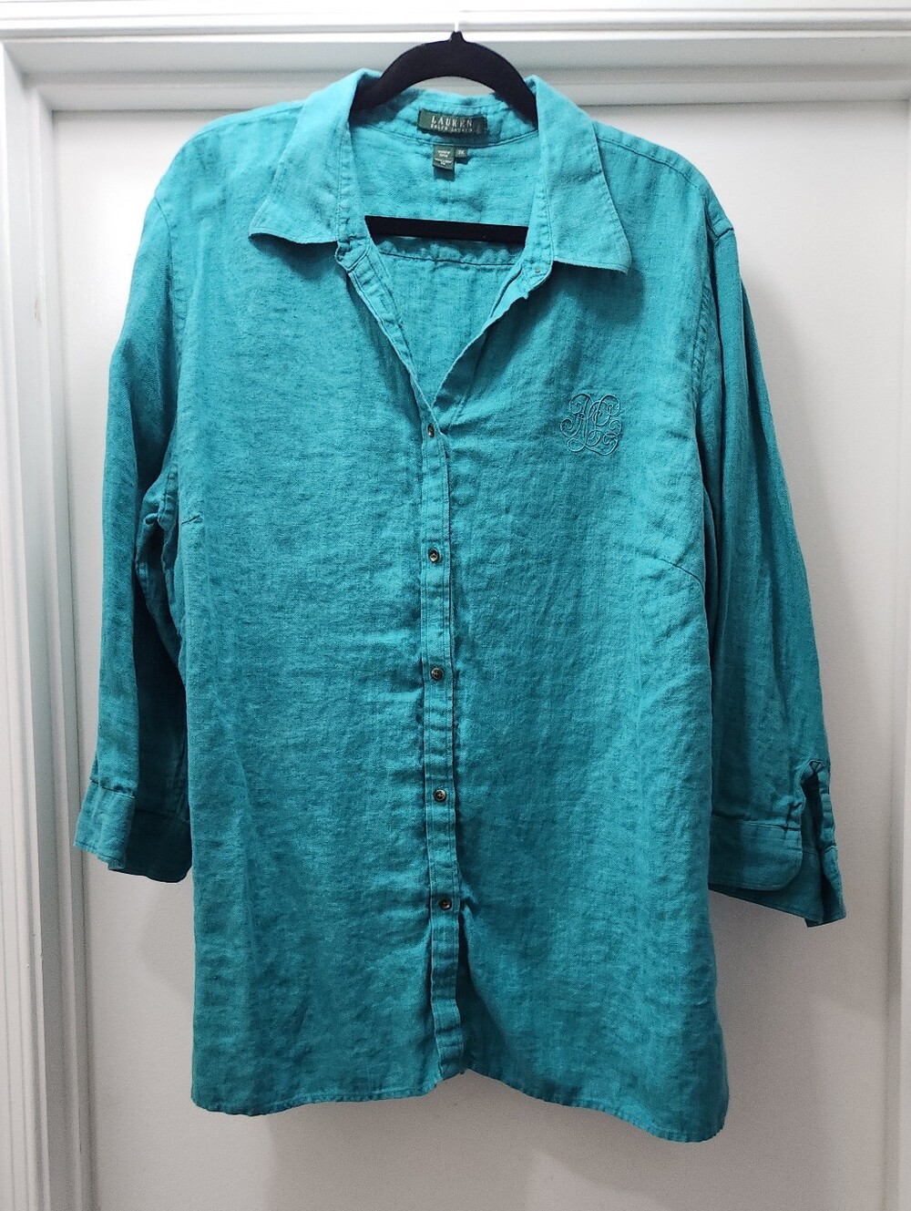 Lauren Ralph Lauren 100% Linen Turquoise Blue Button Down Shirt 3x